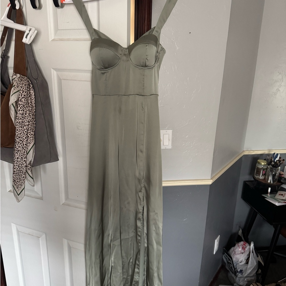 Green Satin Wedding Guest Dress